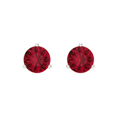 2 ctw Ruby Studs Earrings | 6.5mm Round Cut White Gold Screw back | July Birthstone