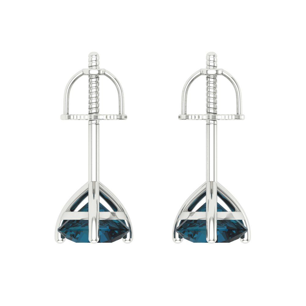 2 ctw London Blue Topaz Studs Earrings | 6.5mm Round Cut White Gold Screw back | December Birthstone
