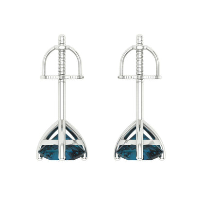 2 ctw London Blue Topaz Studs Earrings | 6.5mm Round Cut White Gold Screw back | December Birthstone