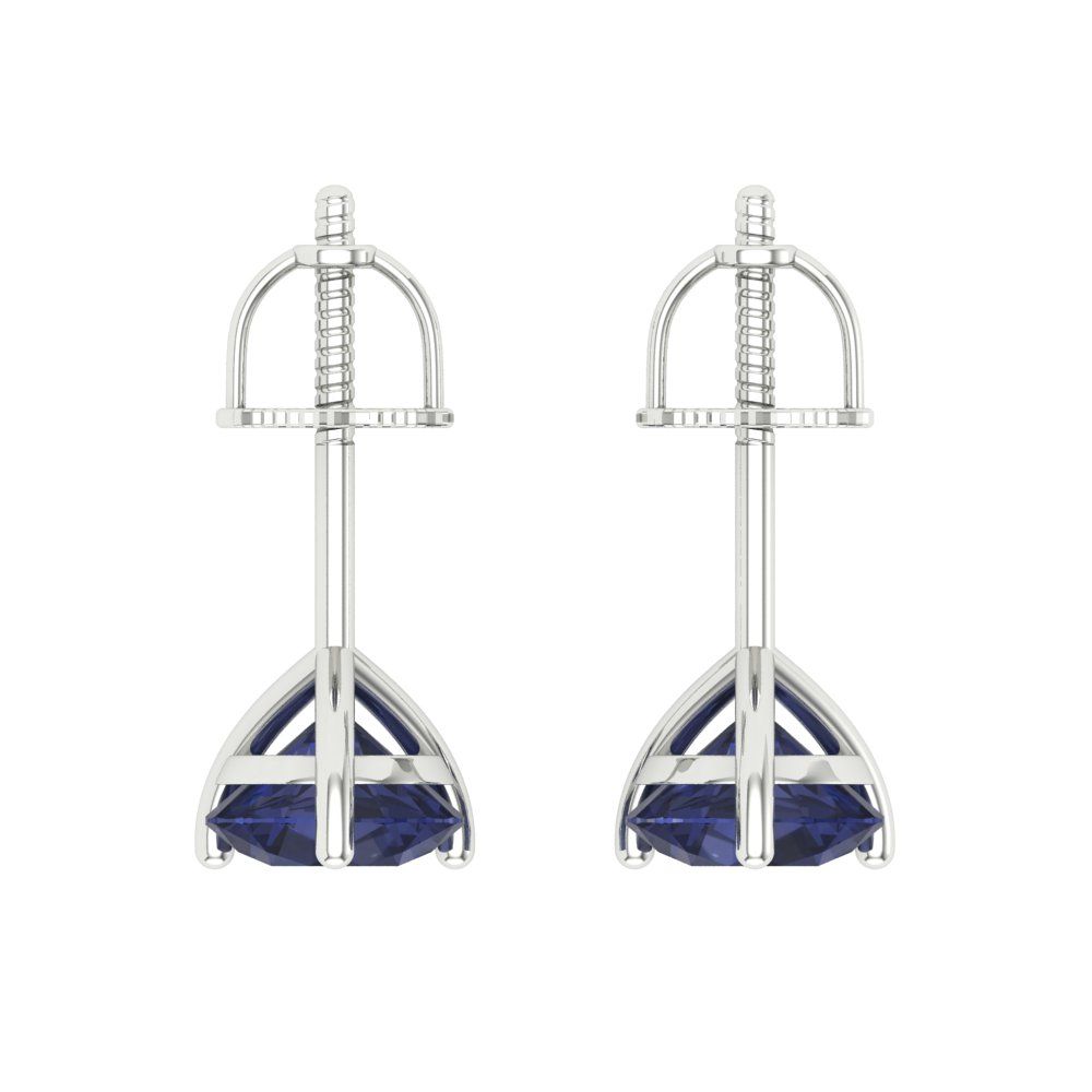 2 ctw Blue Sapphire Studs Earrings | 6.5mm Round Cut White Gold Screw back | September Birthstone