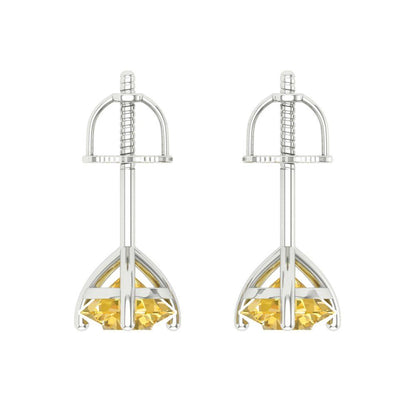 2 ctw Yellow Zirconia Studs Earrings | 6.5mm Round Cut White Gold Screw back | April Birthstone