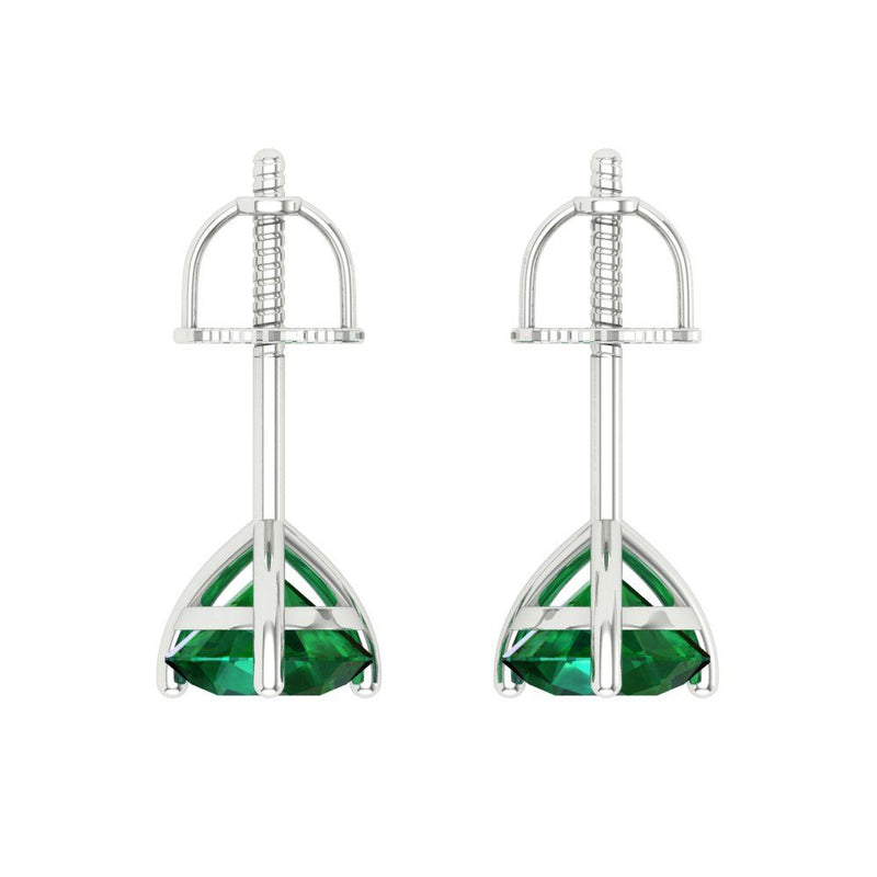 2 ct Brilliant Round Cut Solitaire Studs Simulated Emerald Stone White Gold Earrings Screw back