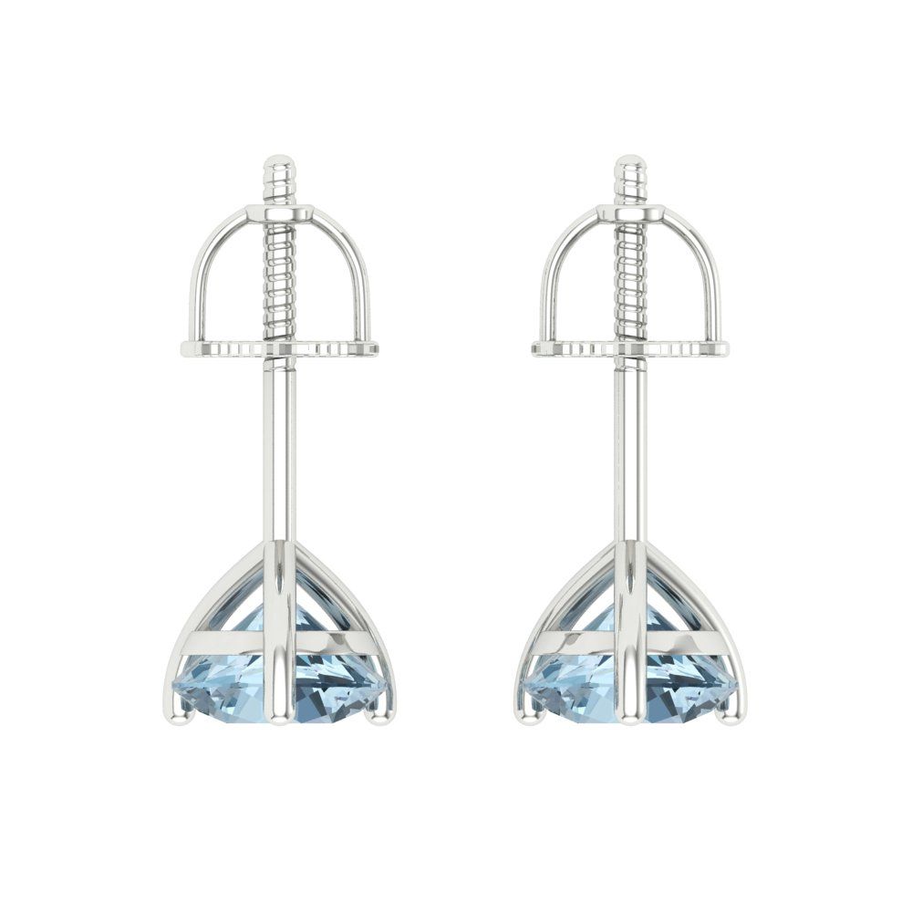 2cttw Aquamarine Gold-Plated 925 Silver Screw Back Stud Earrings