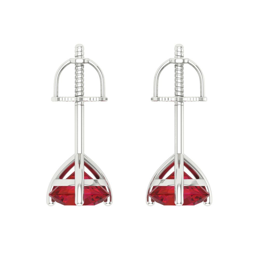 2 ctw Ruby Studs Earrings | 6.5mm Round Cut White Gold Screw back | July Birthstone