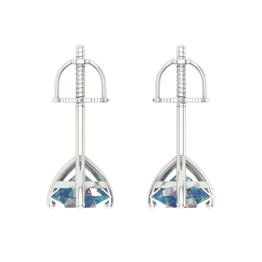 2 ctw Blue Moissanite Studs Earrings | 6.5mm Round Cut White Gold Screw back | April Birthstone