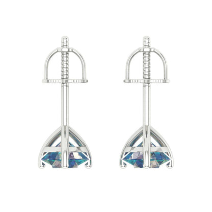 2 ctw Blue Moissanite Studs Earrings | 6.5mm Round Cut White Gold Screw back | April Birthstone