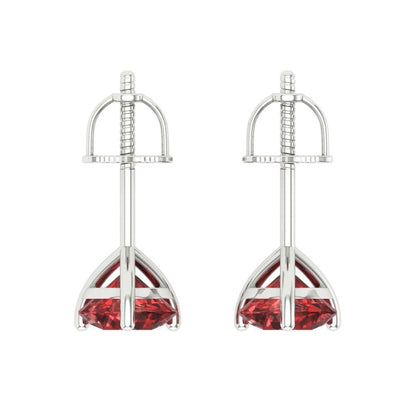2 ctw Garnet Studs Earrings | 6.5mm Round Cut White Gold Screw back | January Birthstone