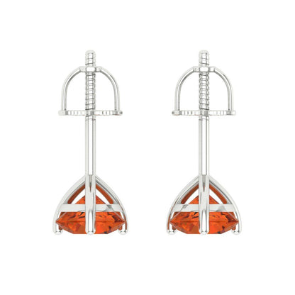 2 ctw Red Zirconia Studs Earrings | 6.5mm Round Cut White Gold Screw back | April Birthstone