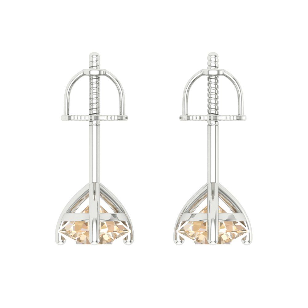 2 ctw Morganite Studs Earrings | 6.5mm Round Cut White Gold Screw back | February Birthstone