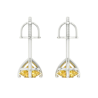 2 ctw Citrine Studs Earrings | 6.5mm Round Cut White Gold Screw back | November Birthstone