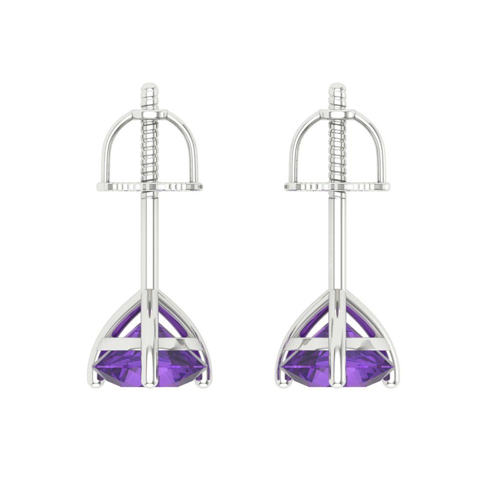 2 ctw Amethyst Studs Earrings | 6.5mm Round Cut White Gold Screw back | February Birthstone