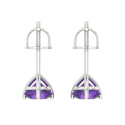 2 ctw Amethyst Studs Earrings | 6.5mm Round Cut White Gold Screw back | February Birthstone