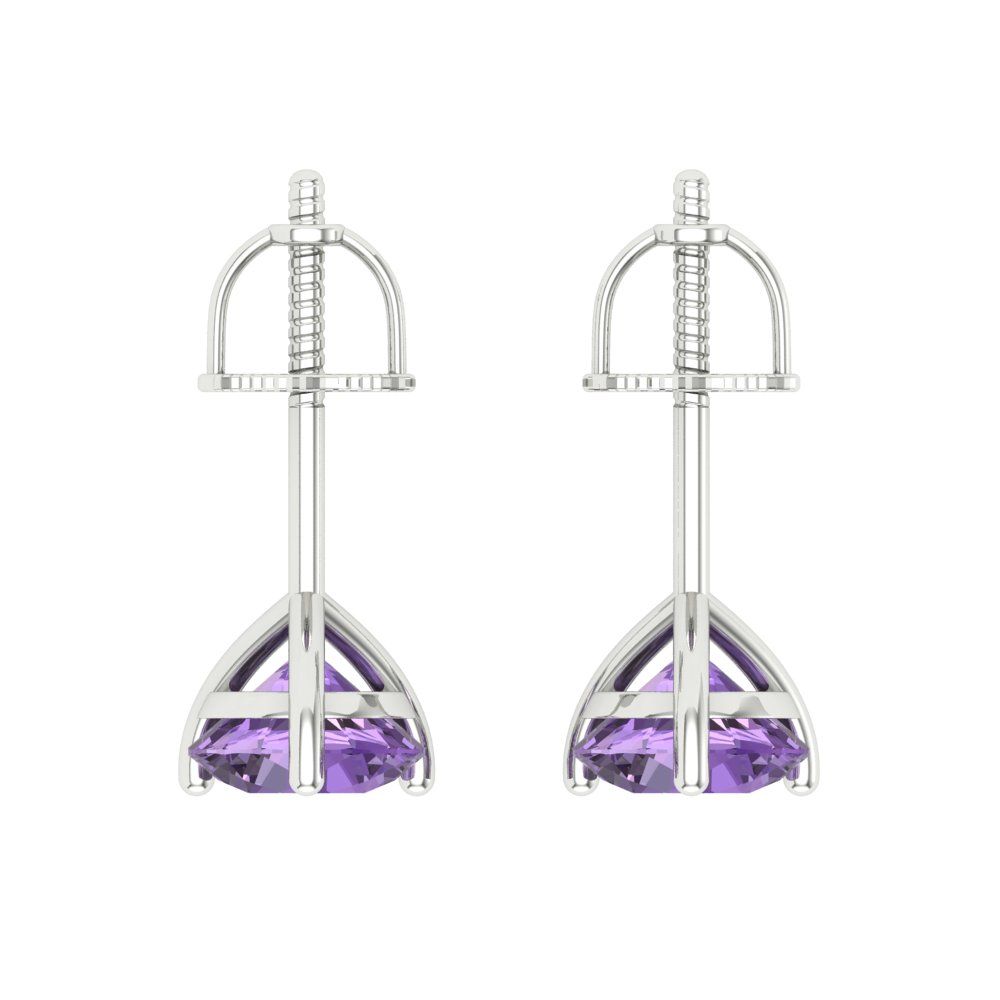 2 ctw Alexandrite Studs Earrings | 6.5mm Round Cut White Gold Screw back | June Birthstone