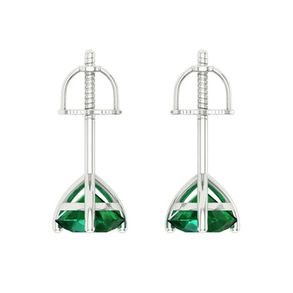 2 ctw Emerald Studs Earrings | 6.5mm Round Cut White Gold Screw back | May Birthstone