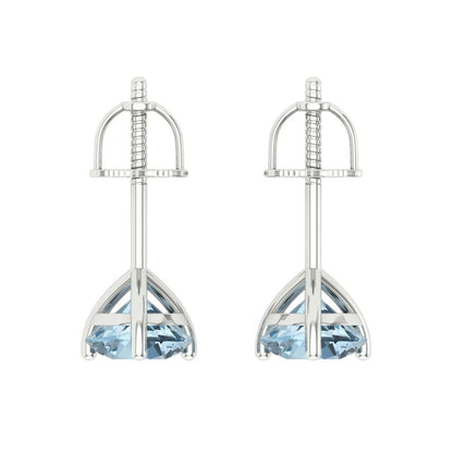 2 ctw Aquamarine Studs Earrings | 6.5mm Round Cut White Gold Screw back | March Birthstone