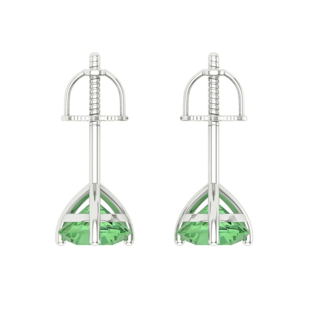 2 ctw Green Zirconia Studs Earrings | 6.5mm Round Cut White Gold Screw back | April Birthstone