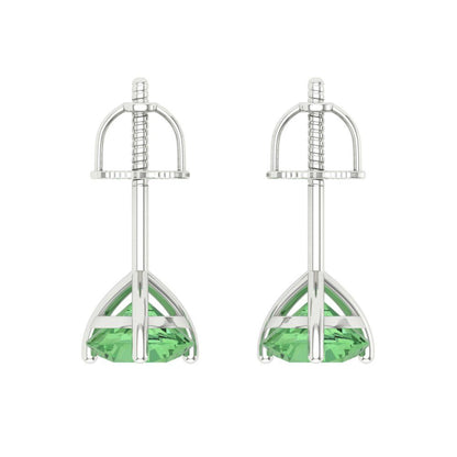 2 ctw Green Zirconia Studs Earrings | 6.5mm Round Cut White Gold Screw back | April Birthstone