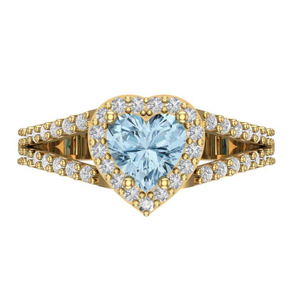 1.49 cttw Natural Aquamarine Hidden Halo Engagement Ring - Solid Gold (Heart Cut,6.5mm)