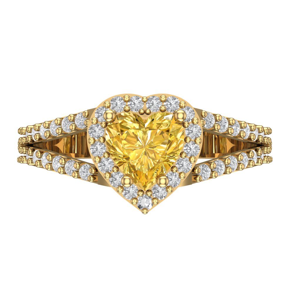 1.49 cttw Natural Citrine Hidden Halo Engagement Ring - Solid Yellow Gold (VVS1, Heart Cut,6.5mm)
