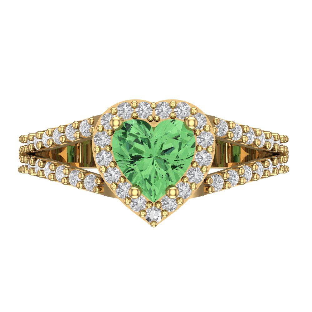 1.49 cttw Zirconia Simulated Green Diamond Hidden Halo Engagement Ring - Solid Gold (VVS1, Heart Cut,6.5mm)
