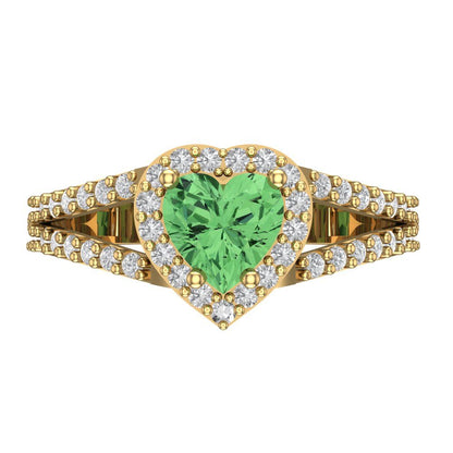1.49 cttw Zirconia Simulated Green Diamond Hidden Halo Engagement Ring - Solid Gold (VVS1, Heart Cut,6.5mm)