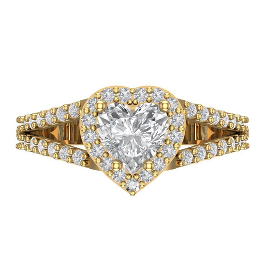 1.49 cttw Zirconia Simulated Diamond Hidden Halo Engagement Ring - Solid Yellow Gold (VVS1, Heart Cut,6.5mm)