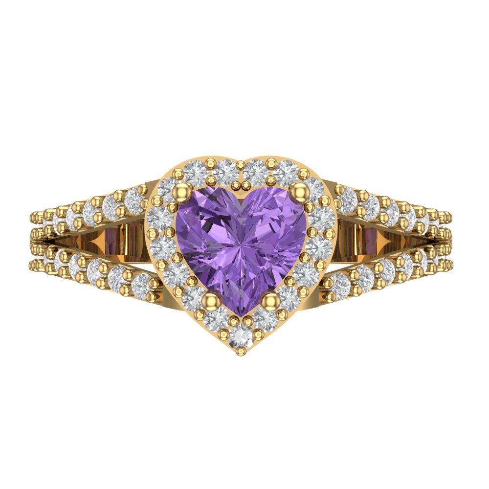 1.49 cttw Simulated Alexandrite Hidden Halo Engagement Ring - Solid Gold (Heart Cut,6.5mm)