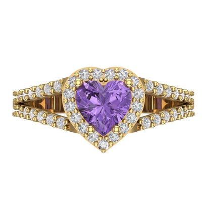1.49 cttw Simulated Alexandrite Hidden Halo Engagement Ring - Solid Gold (Heart Cut,6.5mm)