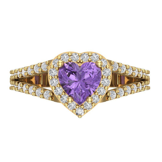 1.49 cttw Simulated Alexandrite Hidden Halo Engagement Ring - Solid Yellow Gold (VVS1, Heart Cut,6.5mm)