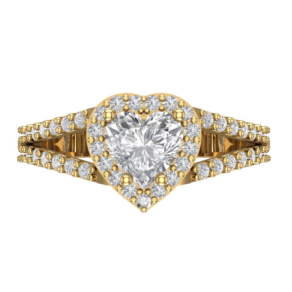 1.49 cttw White Sapphire Hidden Halo Engagement Ring - Solid Yellow Gold (VVS1, Heart Cut,6.5mm)