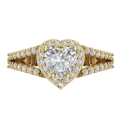 1.49 cttw White Sapphire Hidden Halo Engagement Ring - Solid Yellow Gold (VVS1, Heart Cut,6.5mm)