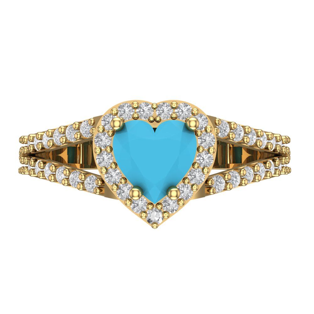 1.49 cttw Simulated Turquoise Hidden Halo Engagement Ring - Solid Yellow Gold (VVS1, Heart Cut,6.5mm)