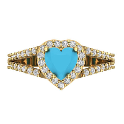 1.49 cttw Simulated Turquoise Hidden Halo Engagement Ring - Solid Yellow Gold (VVS1, Heart Cut,6.5mm)