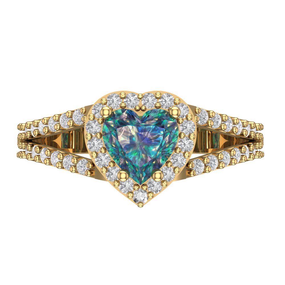 1.49 cttw Blue Moissanite Hidden Halo Engagement Ring - Solid Yellow Gold (VVS1, Heart Cut,6.5mm)