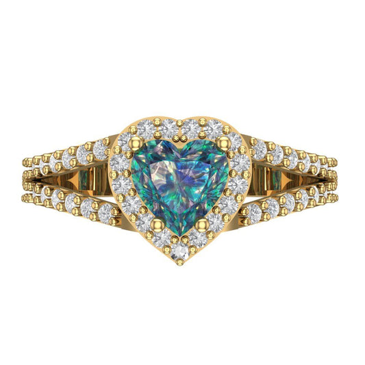 1.49 cttw Blue Moissanite Hidden Halo Engagement Ring - Solid Yellow Gold (VVS1, Heart Cut,6.5mm)
