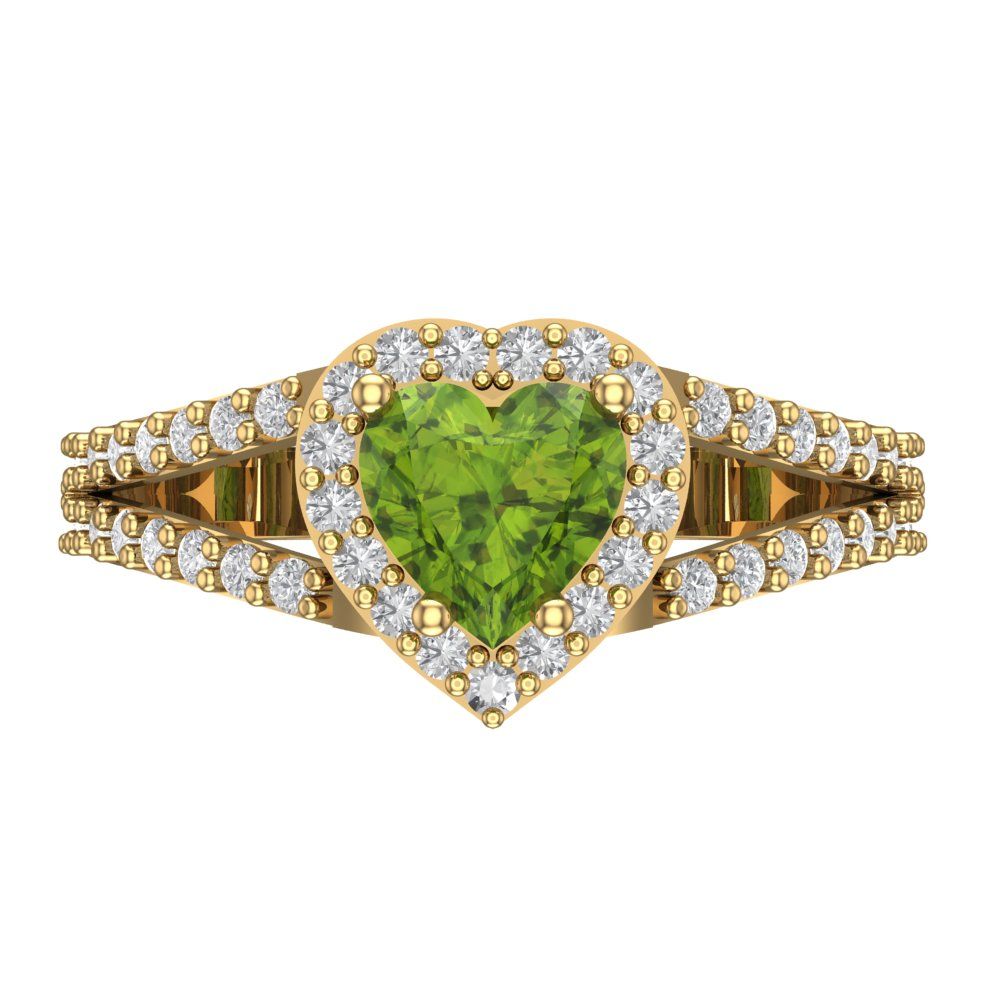 1.49 cttw Natural Peridot Hidden Halo Engagement Ring - Solid Gold (Heart Cut,6.5mm)
