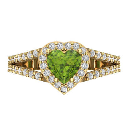 1.49 cttw Natural Peridot Hidden Halo Engagement Ring - Solid Gold (Heart Cut,6.5mm)