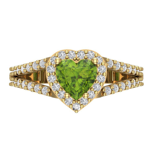 1.49 cttw Natural Peridot Hidden Halo Engagement Ring - Solid Yellow Gold (VVS1, Heart Cut,6.5mm)