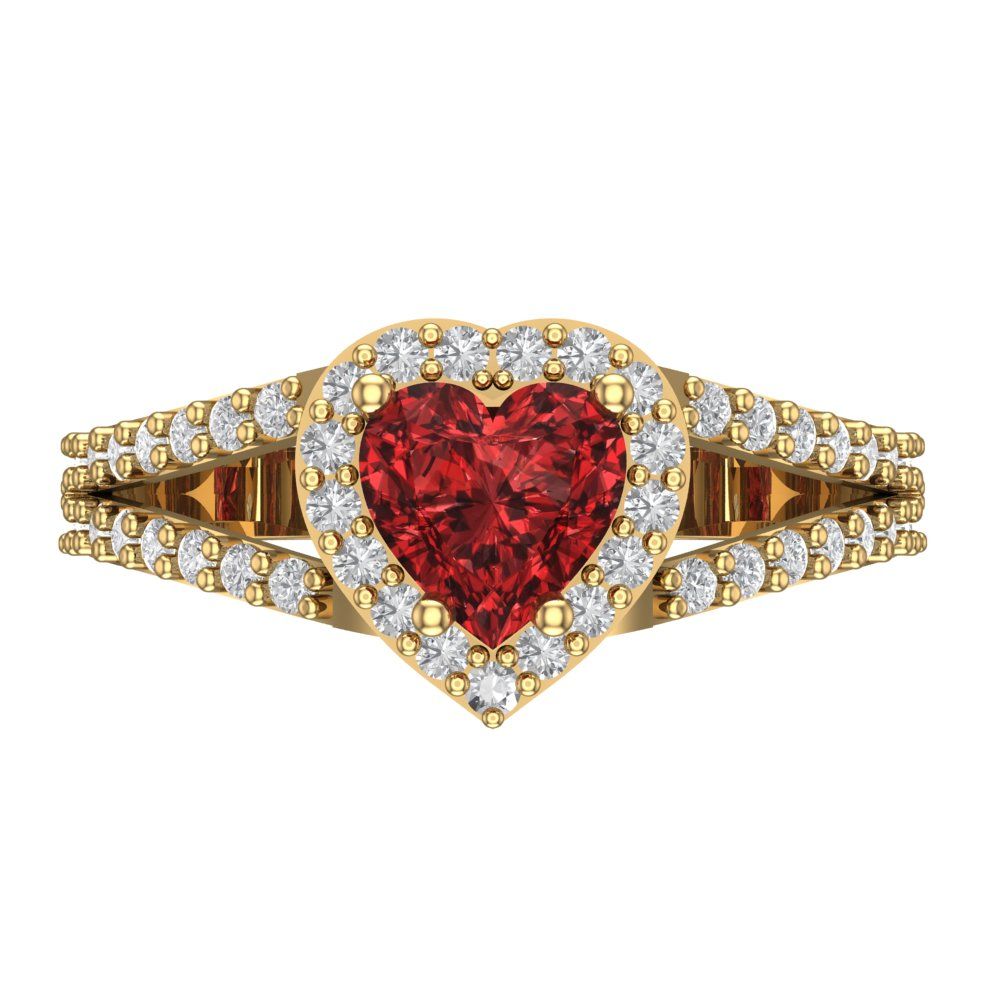 1.49 cttw Natural Garnet Hidden Halo Engagement Ring - Solid Gold (Heart Cut,6.5mm)
