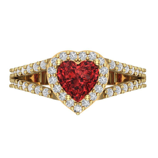 1.49 cttw Natural Garnet Hidden Halo Engagement Ring - Solid Yellow Gold (VVS1, Heart Cut,6.5mm)