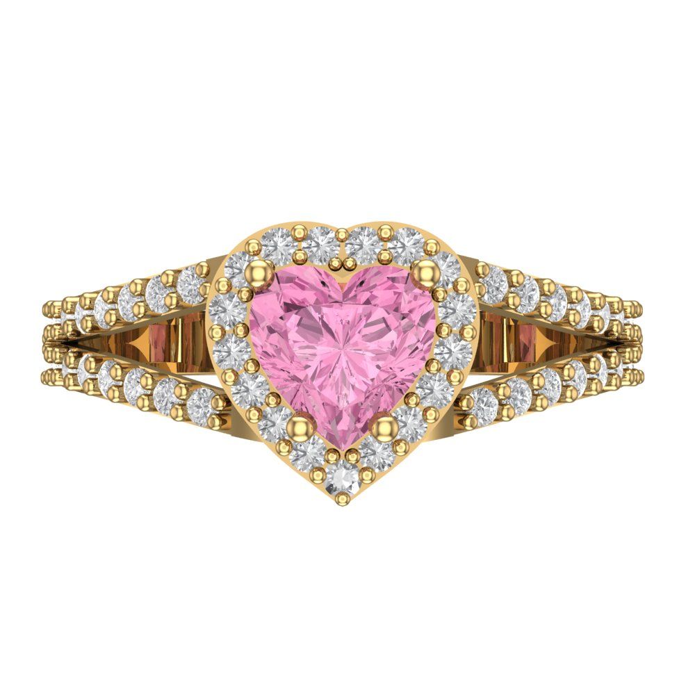1.49 cttw Zirconia Simulated Pink Diamond Hidden Halo Engagement Ring - Solid Yellow Gold (VVS1, Heart Cut,6.5mm)