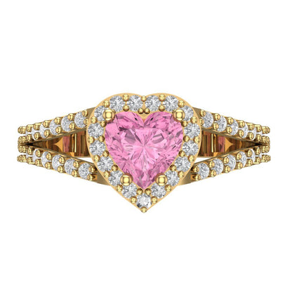 1.49 cttw Zirconia Simulated Pink Diamond Hidden Halo Engagement Ring - Solid Yellow Gold (VVS1, Heart Cut,6.5mm)