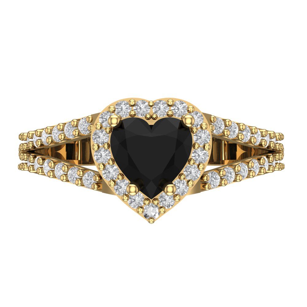 1.49 cttw Natural Onyx Hidden Halo Engagement Ring - Solid Gold (Heart Cut,6.5mm)