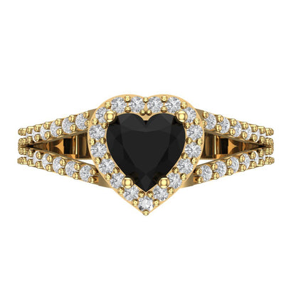 1.49 cttw Natural Onyx Hidden Halo Engagement Ring - Solid Gold (Heart Cut,6.5mm)