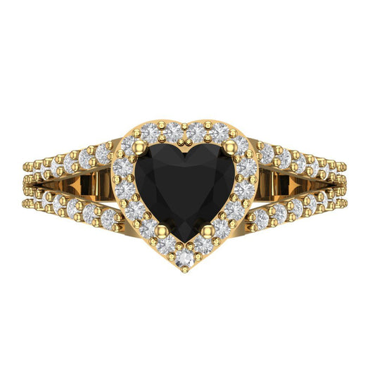 1.49 cttw Natural Onyx Hidden Halo Engagement Ring - Solid Yellow Gold (VVS1, Heart Cut,6.5mm)