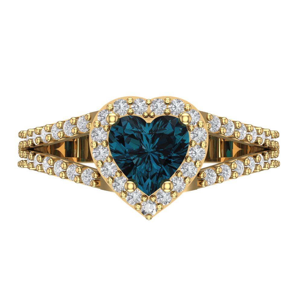 1.49 cttw Natural London Blue Topaz Hidden Halo Engagement Ring - Solid Gold (Heart Cut,6.5mm)