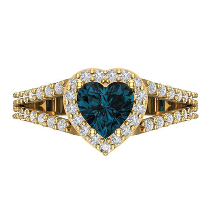 1.49 cttw Natural London Blue Topaz Hidden Halo Engagement Ring - Solid Gold (Heart Cut,6.5mm)