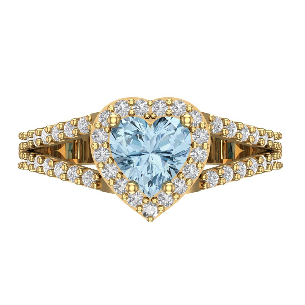 1.49 cttw Natural Swiss Blue Topaz Hidden Halo Engagement Ring - Solid Gold (Heart Cut,6.5mm)