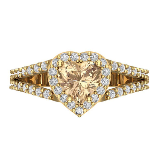 1.49 cttw Yellow Moissanite Hidden Halo Engagement Ring - Solid Yellow Gold (VVS1, Heart Cut,6.5mm)