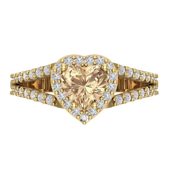 1.49 ct Brilliant Heart Cut Yellow Moissanite Stone Yellow Gold Halo Solitaire with Accents Ring
